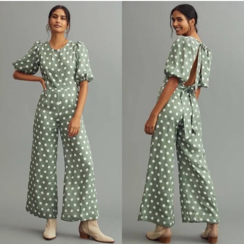 Anthro Linen polka dot Jumpsuit NWT